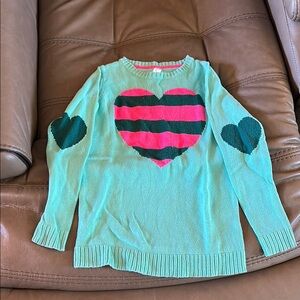 Cherokee Green and Pink Heart Knit Sweater